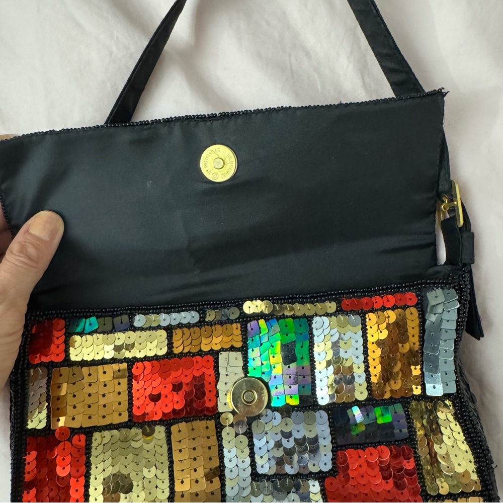 Sequin Patchwork Baguette Shoulder Bag - image 7